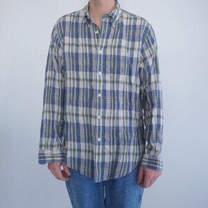 Brooks Brothers Original Polo Irish Linen Blue Green Plaid Button Down Shirt L